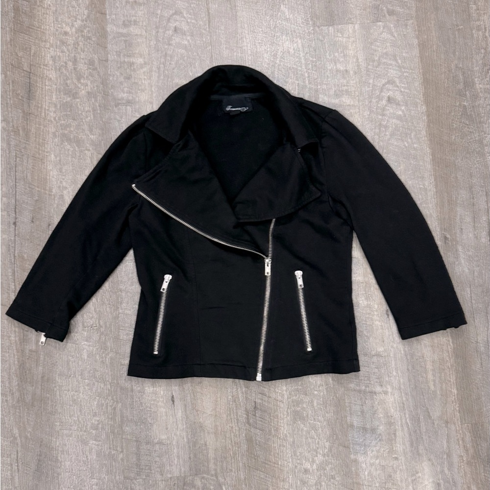 Vintage Y2K Soft Goth Cropped Knit Biker Jacket Zippers Punk Sz XS/S
